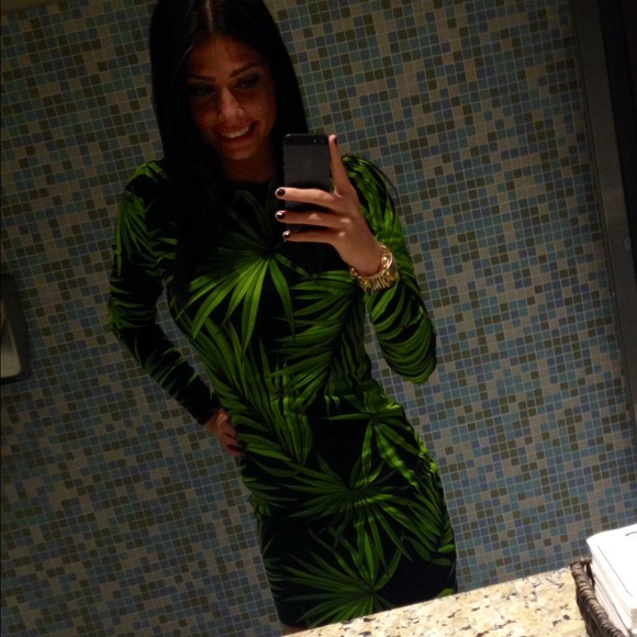 Michael Kors fan leaf long sleeve dress