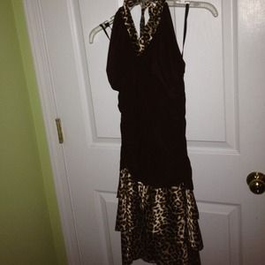 Animal print and brown halter dress.