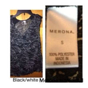 D) Merona Women’s Sleeveless Blouse Size S Black White Abstract Print Top