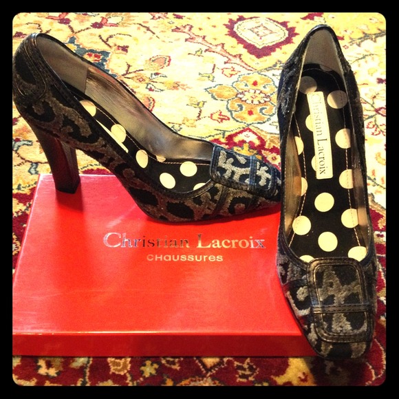 Christian Lacroix black and grey swirls heels.