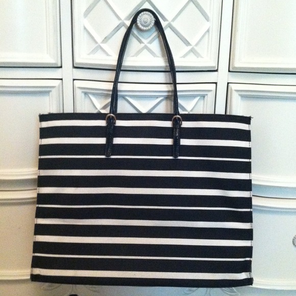 Talbots black & white stripe canvas tote