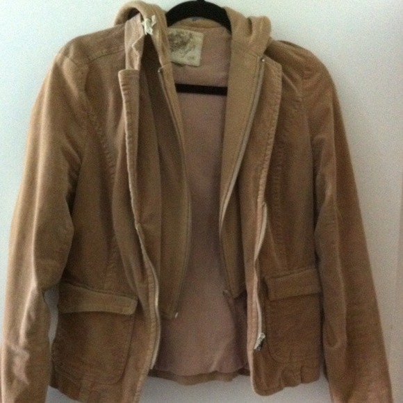 Tan jacket with hoodie