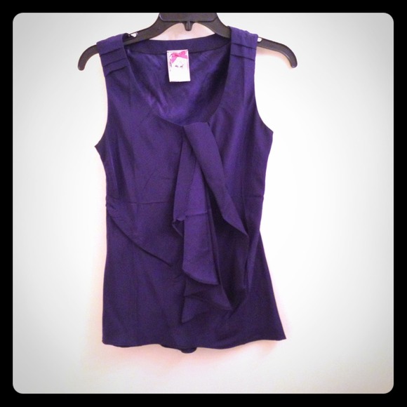 Cobalt Silk Ruffle Front Top By Yoana Baraschi