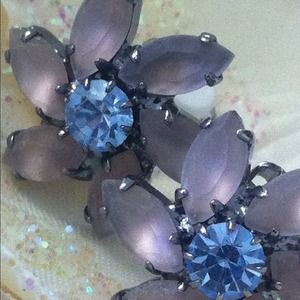 Vintage flower clip on earrings Swarovski crystal