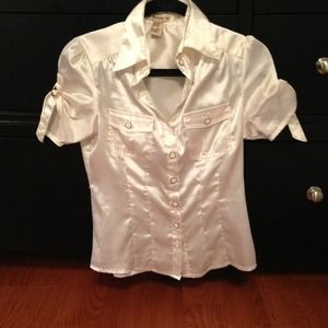 Satin ivory blouse with gold trim buttons