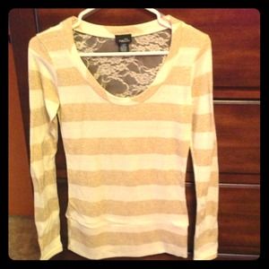 Gold and white striped sweater with Lace back!🎀