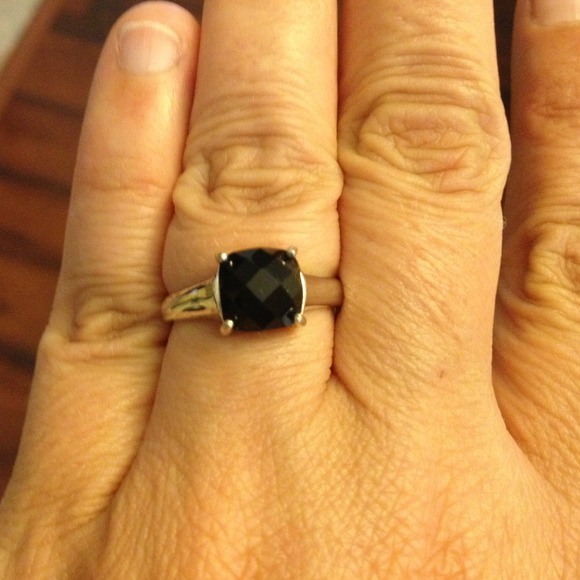 Black onyx cocktail ring with box