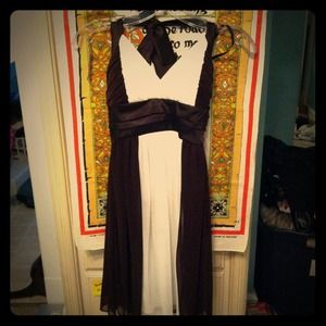 Timeless, flattering brown and white halter dress