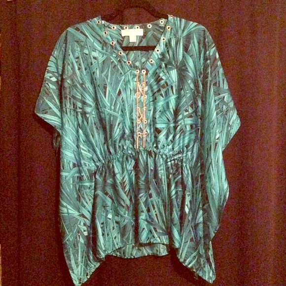 MICHAEL KORS teal floral blouse