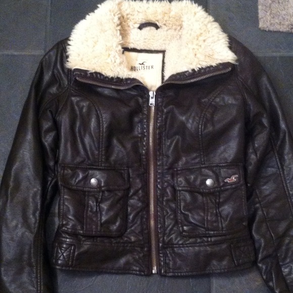 RESERVED Hollister dark brown leather jacket