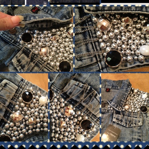 ⚓SOLD⚓NWT Denim Jean Bling/Embellished vest🔥 - Picture 2 of 4