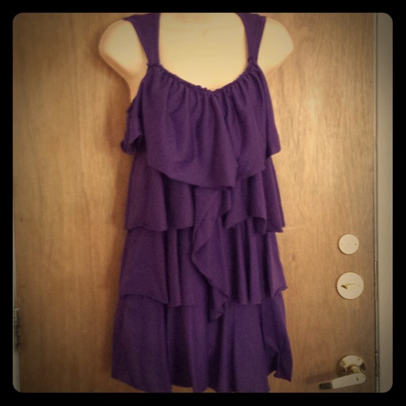 Flirty purple ruffle layered short dress/long top