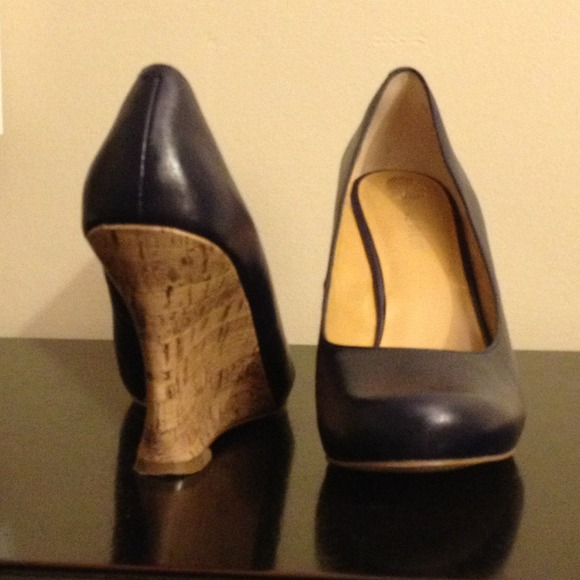 Blue leather wedge