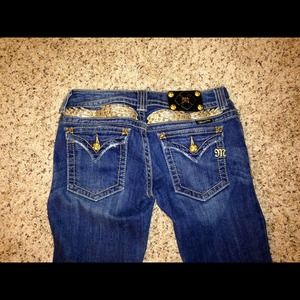 Miss Me jeans with gold angel wings bling