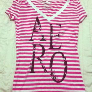 pink/white striped graphic Aeropostale tee