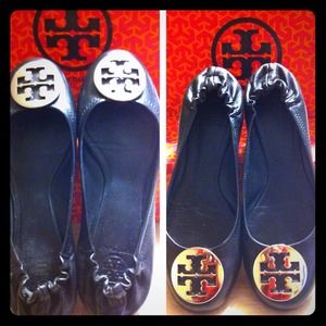 AuthenticBlack with Silver plated Tory Burch Flats