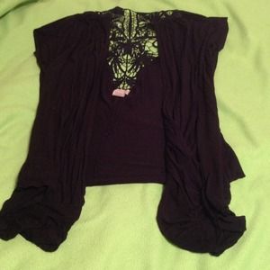 Black lace back open vest