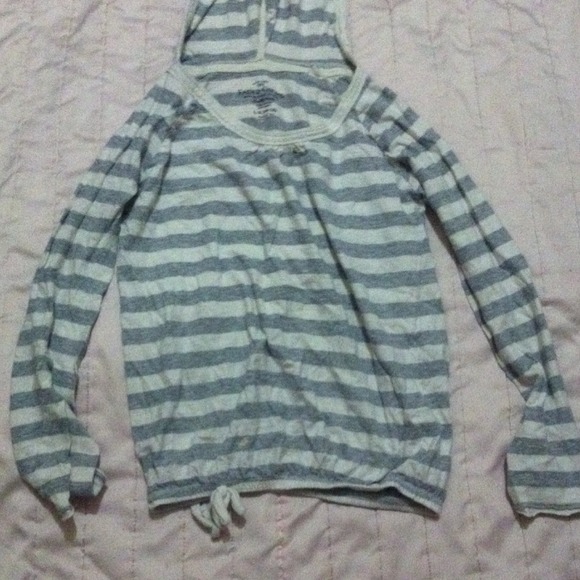 grey/white striped long sleeved top. - Picture 2 of 2