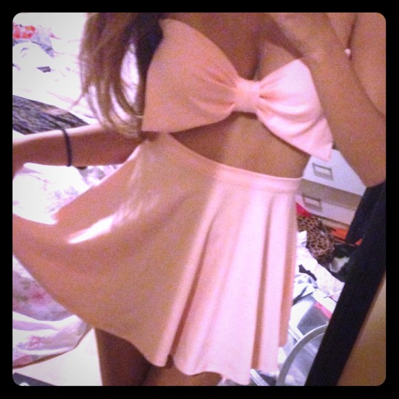 Peach Bow top & skater skirt