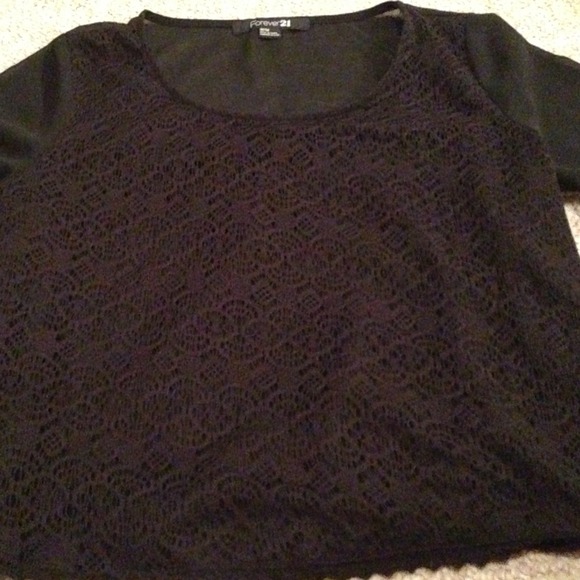 Black scalloped front chiffon back shirt