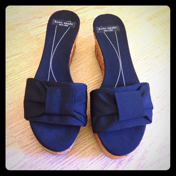 Kate Spade Black Wedge Shoes Sandals s8
