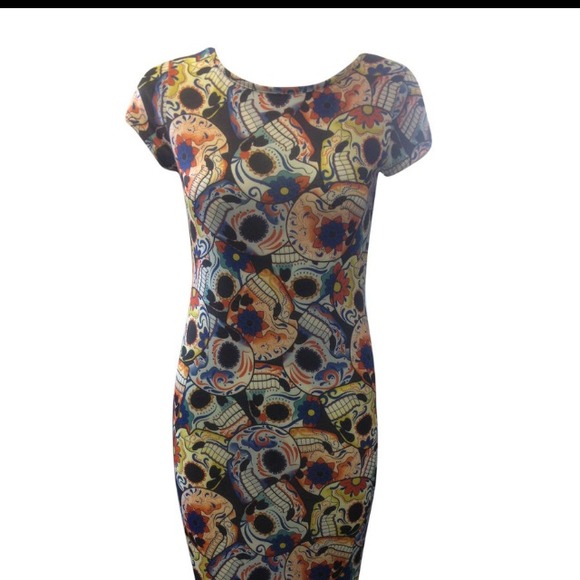 💣WOMEN MULTI COLOURED SKULL PRINT MIDI DRESS💣💣