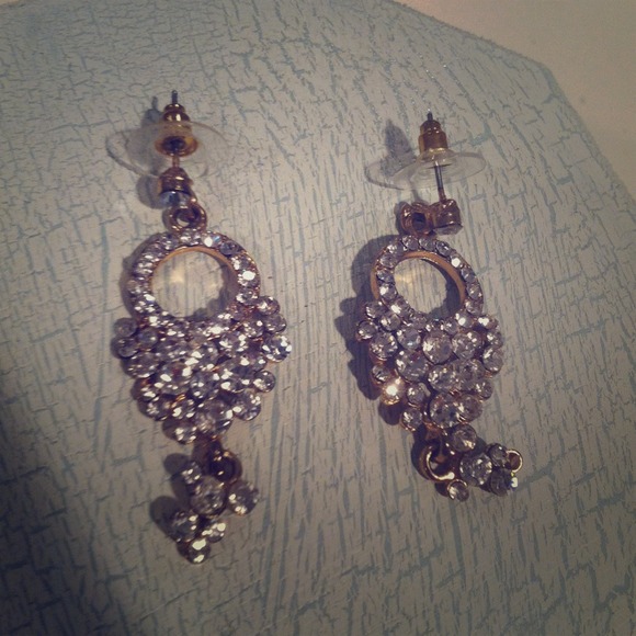 Gold and crystal dangling earrings