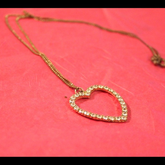 Long Gold Chain Jeweled Heart Necklace