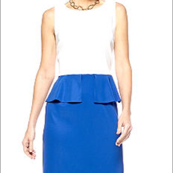 NWT 16w White & blue Peplum dress