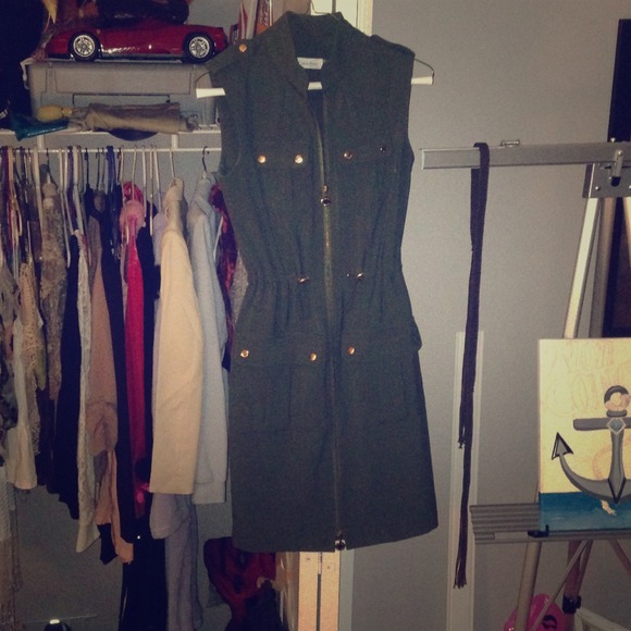 Calvin Klein Sleeveless Military Shirtdress