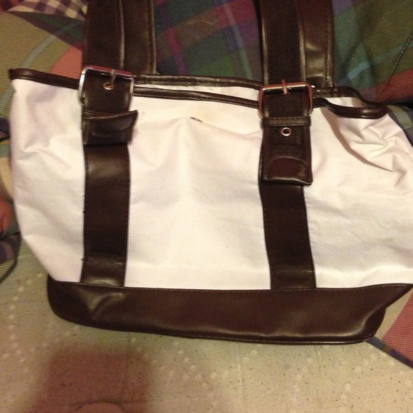 Brown and white purse