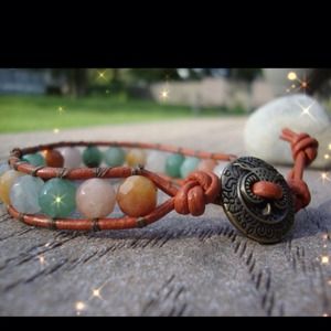Leather gemstone wrap bracelet!
