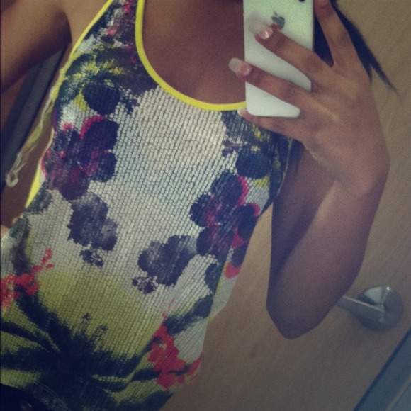 Neon Yellow Floral Shirt/Tank Top.