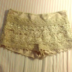 Brown lace shorts!! Satin-type material