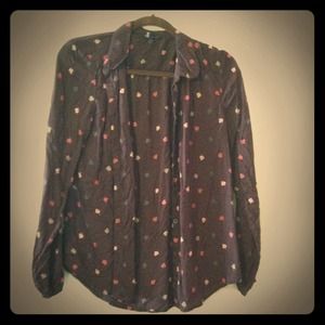 American Eagle Purple Leaf Pattern Button Down