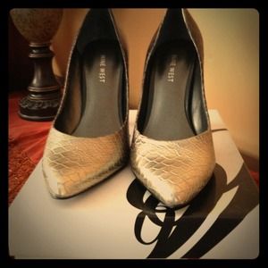 Reptile print with dark gold heels by Nine West.