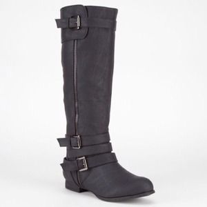 Faux Leather Black Boots