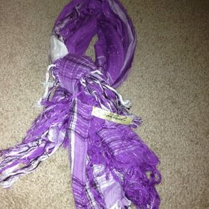 Purple white and glittered stripped tasseled scarf