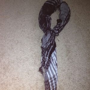 Black white and silver stripped tassel scarf