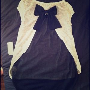 Cute see through back with bow hi-low shirt