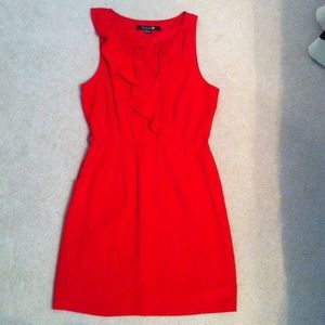 Red chiffon dress w/ side ruffle