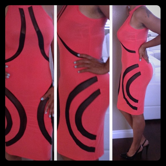 PEACH AN BLACK FITTY DRESS