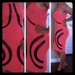 PEACH AN BLACK FITTY DRESS