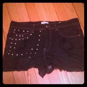 Black Studded High Wasted Shorts