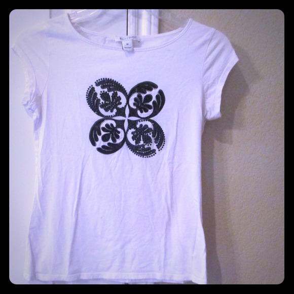 White and black graphic t shirt WITH RHINESTONES