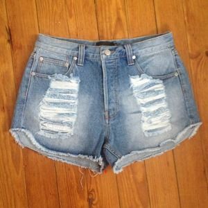 Denim high waisted distressed shorts