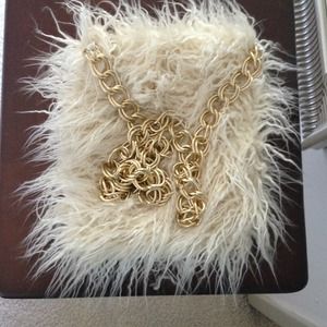 Off white furry handbag