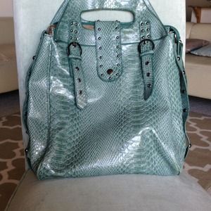 Turqoise snakeskin LRG handbag with gunmetal studs