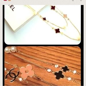 Long designer necklaces with logo, pearls,crystal.