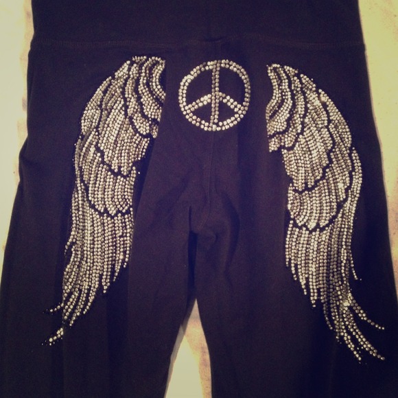 Black flip over leggings with rhinestone design